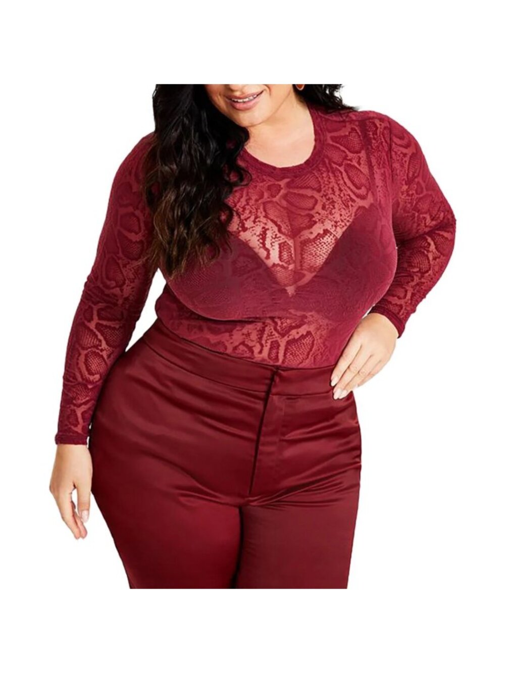 Nina Parker Blouse 4X Plus Burgundy Snake Print Short Sleeve Modern Glam Party